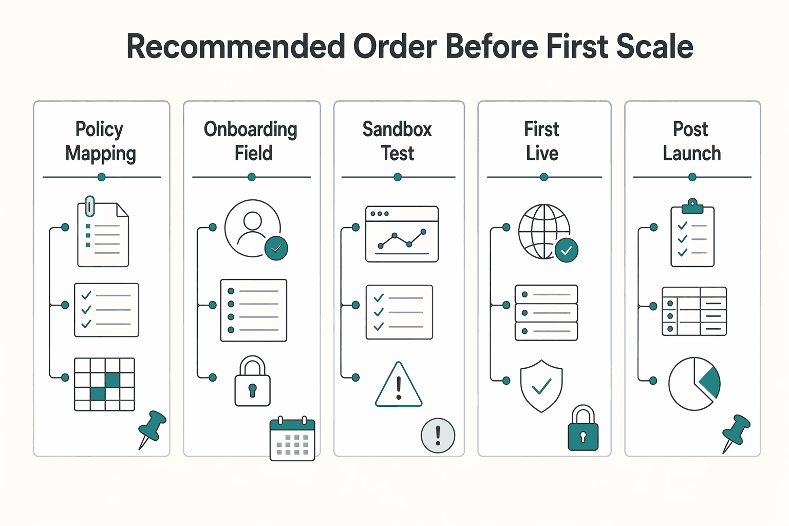 Diagram showing Recommended order before first scale for Cross-Border Compliance Annual Update 2026 for Payout Launch Decisions.