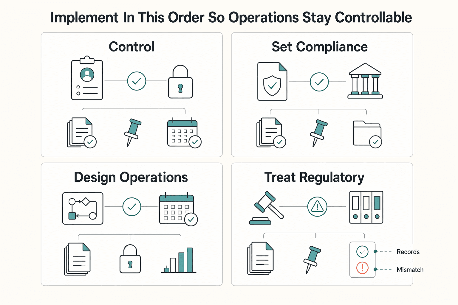 Diagram showing Implement in this order so operations stay controllable for Pay Contractors in Canada with Clear Interac, EFT, and CRA Ownership.