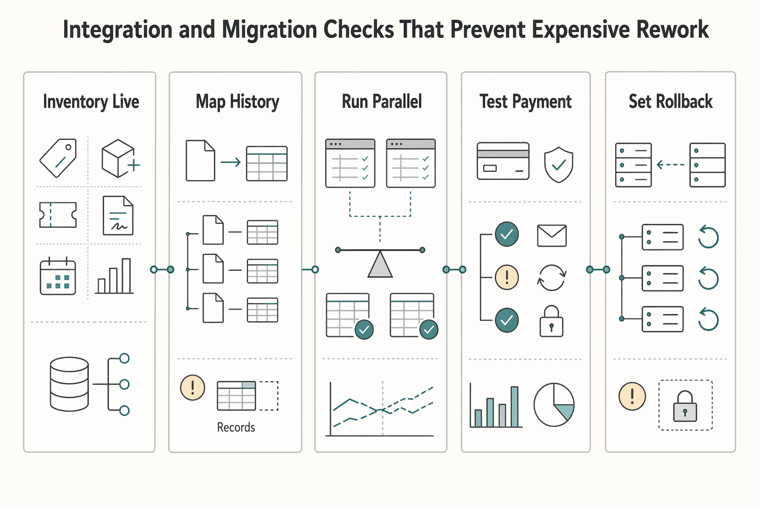 Diagram showing Integration and migration checks that prevent expensive rework for Subscription Billing Software for SaaS Platforms Without Guesswork.