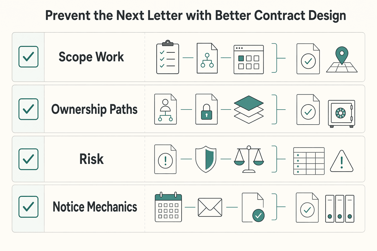 Diagram showing Prevent the Next Letter With Better Contract Design for How to Handle a Cease-and-Desist Letter as a Freelancer.