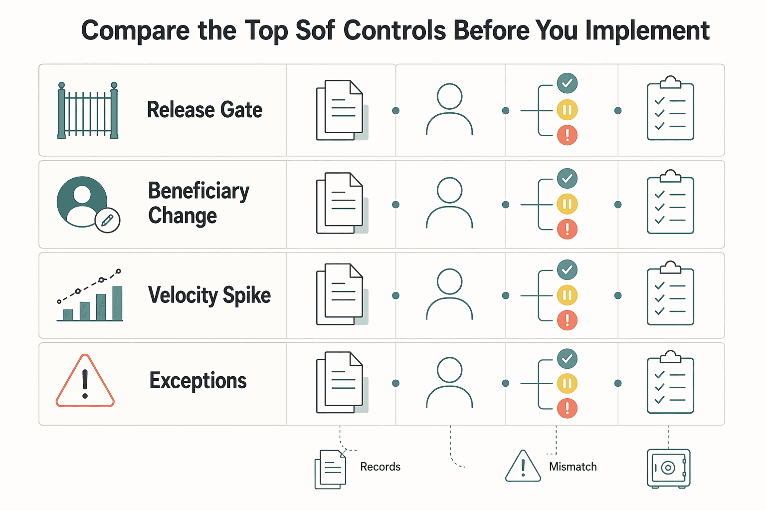 Diagram showing Compare the top SoF controls before you implement for When High-Risk Payout Accounts Need Source of Funds Checks Beyond KYC.