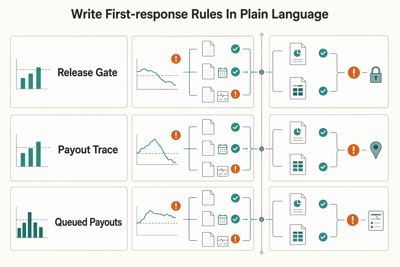 Diagram showing Write first-response rules in plain language for 20 Payment Operations Dashboard Metrics for Marketplace CFOs.