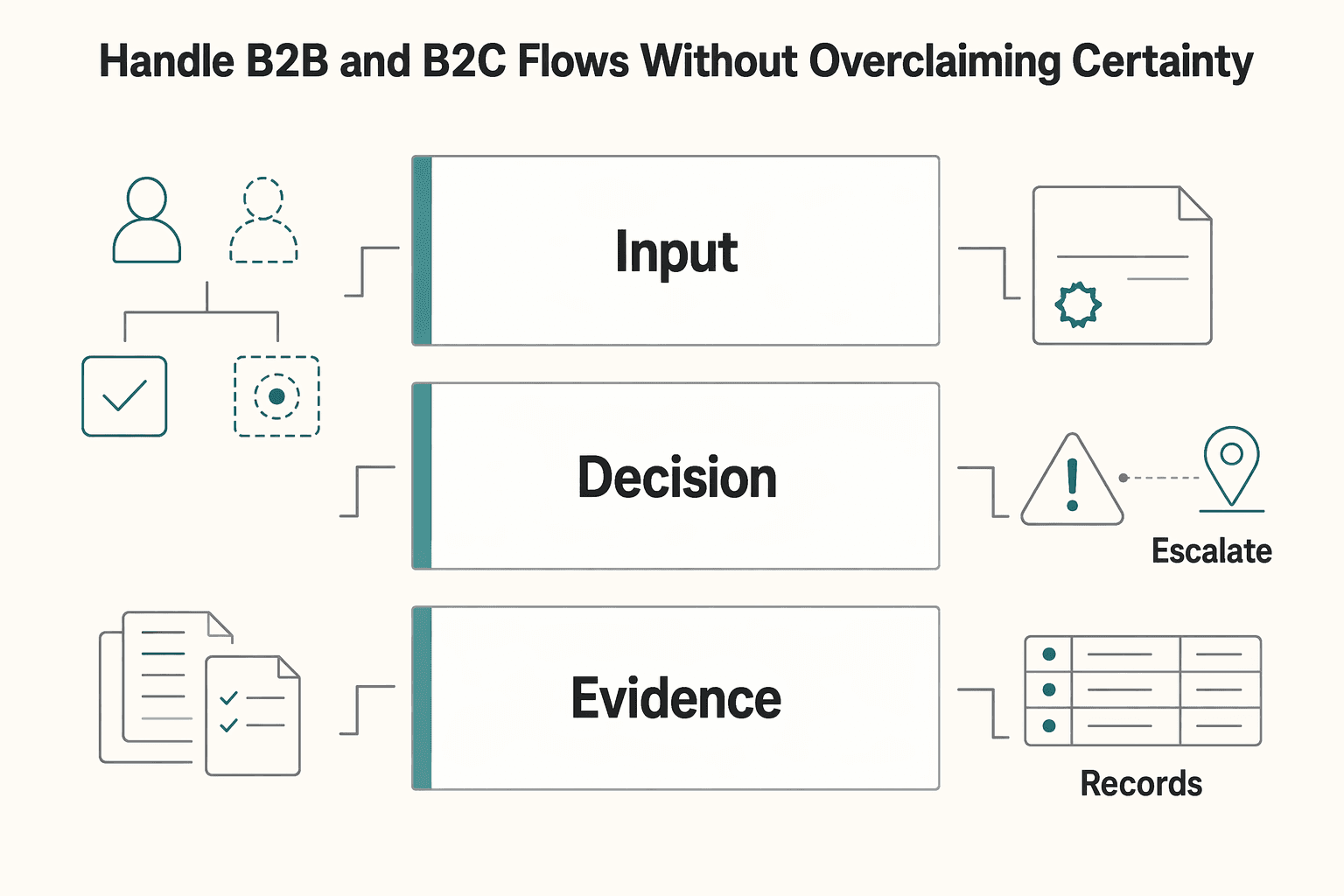Diagram showing Handle B2B and B2C flows without overclaiming certainty for Canada GST/HST for Platform Fees: How Marketplaces Decide What to Charge, Track, and Report.