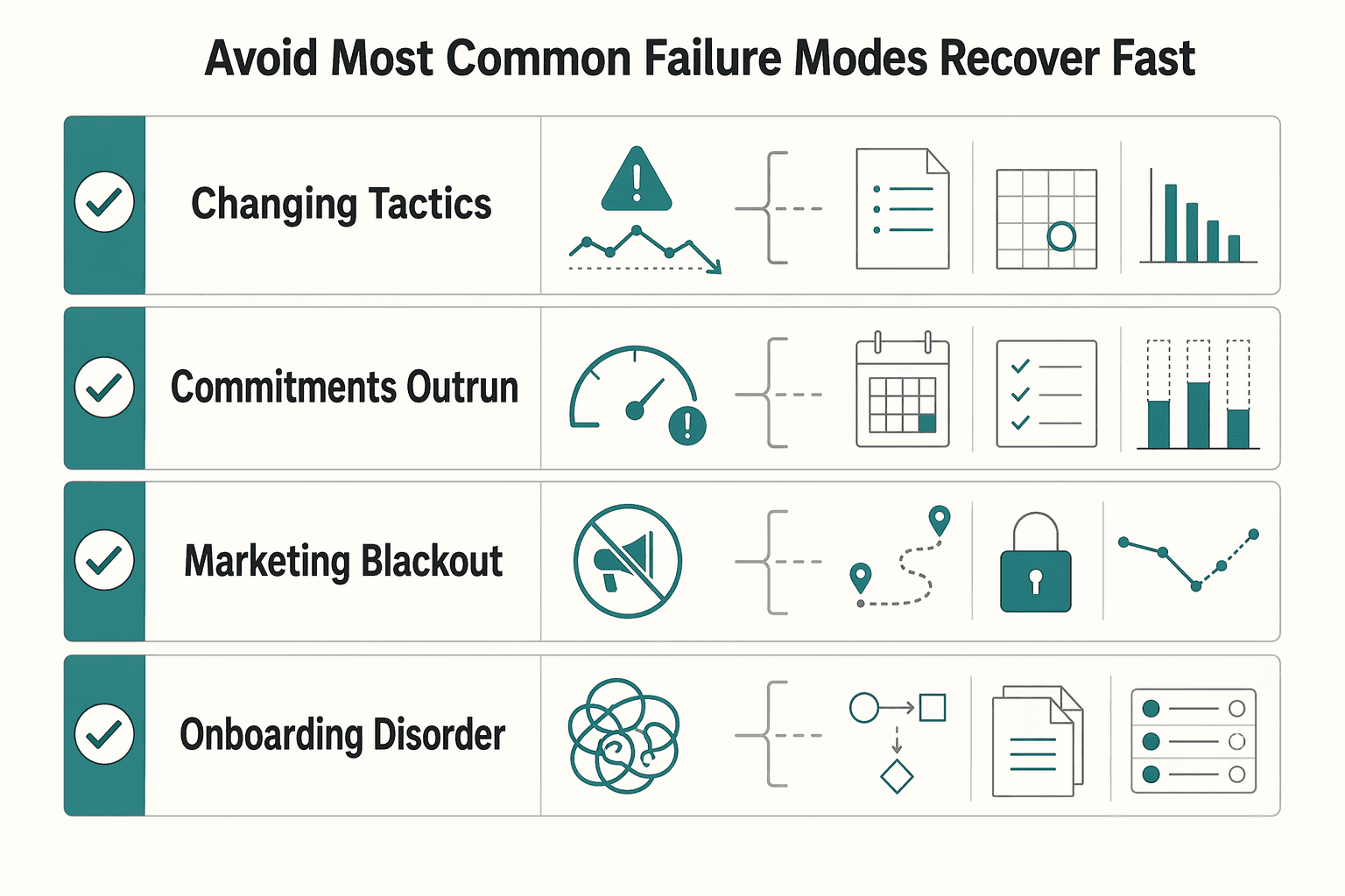 Diagram showing Avoid the Most Common Failure Modes and Recover Fast for Build a Freelance Marketing Plan You Can Run Every Week.