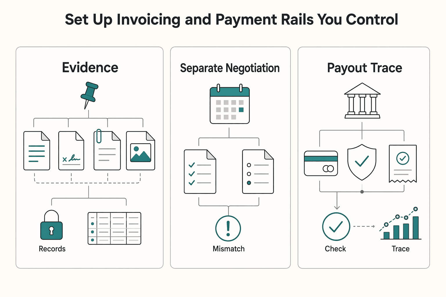 Diagram showing Set up invoicing and payment rails you control for Build a Platform-Independent Freelance Business in 90 Days.