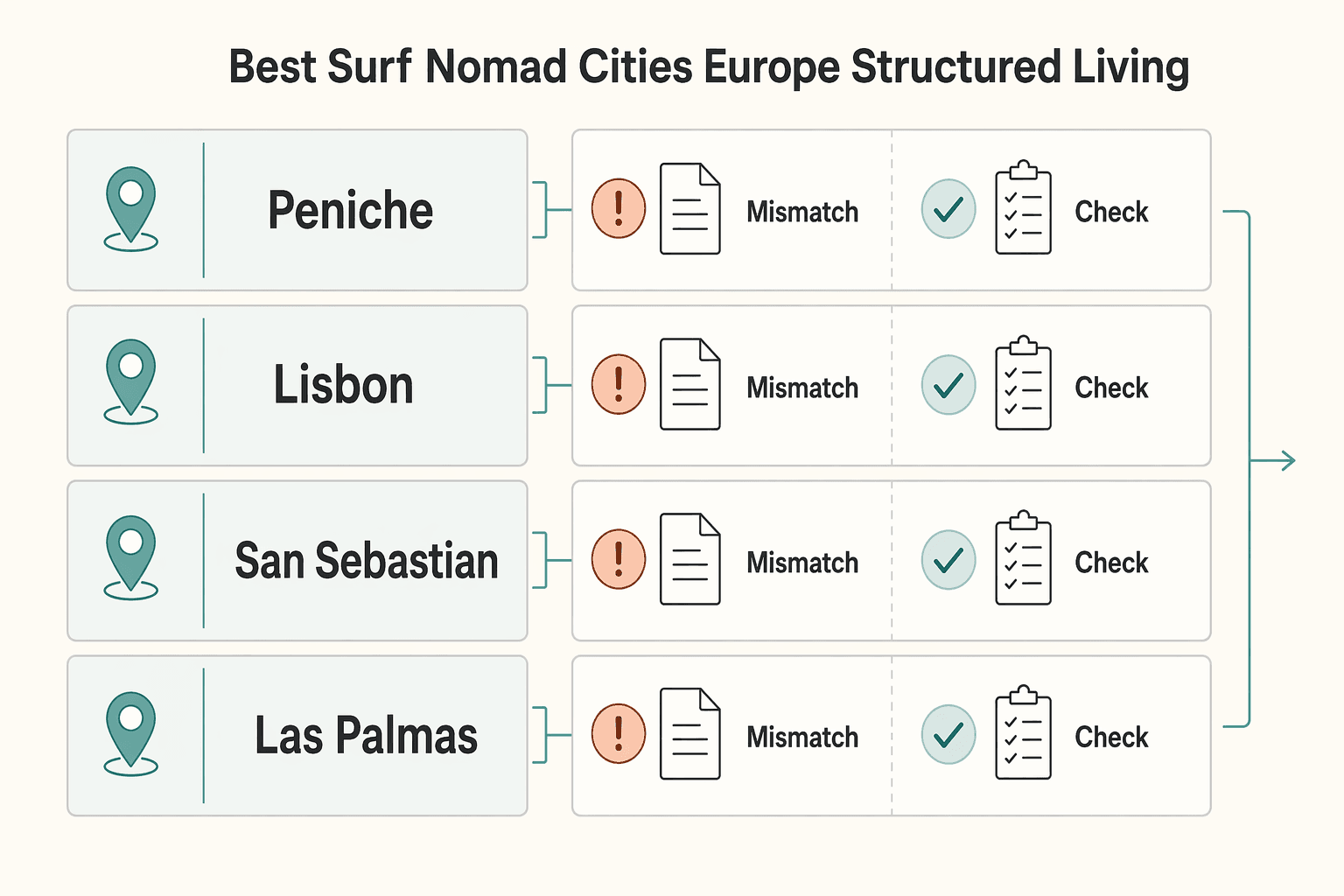 Diagram showing Best Surf Nomad Cities in Europe for Structured Living for Best Nomad Cities for Surfing You Can Actually Work From.