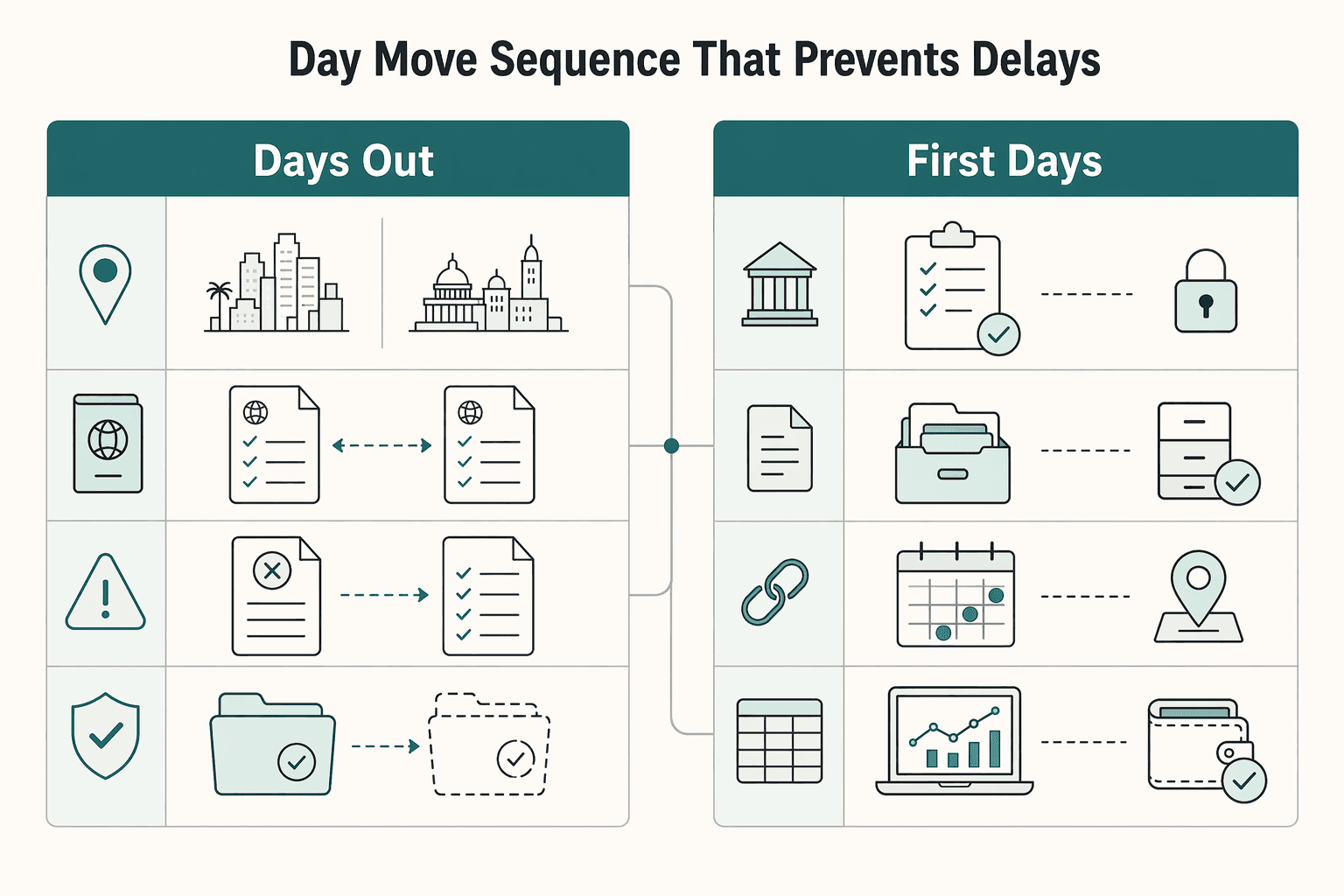 Diagram showing Your 90 60 30 Day Move Sequence That Prevents Delays for The Best Digital Nomad Cities for Creatives and Artists.