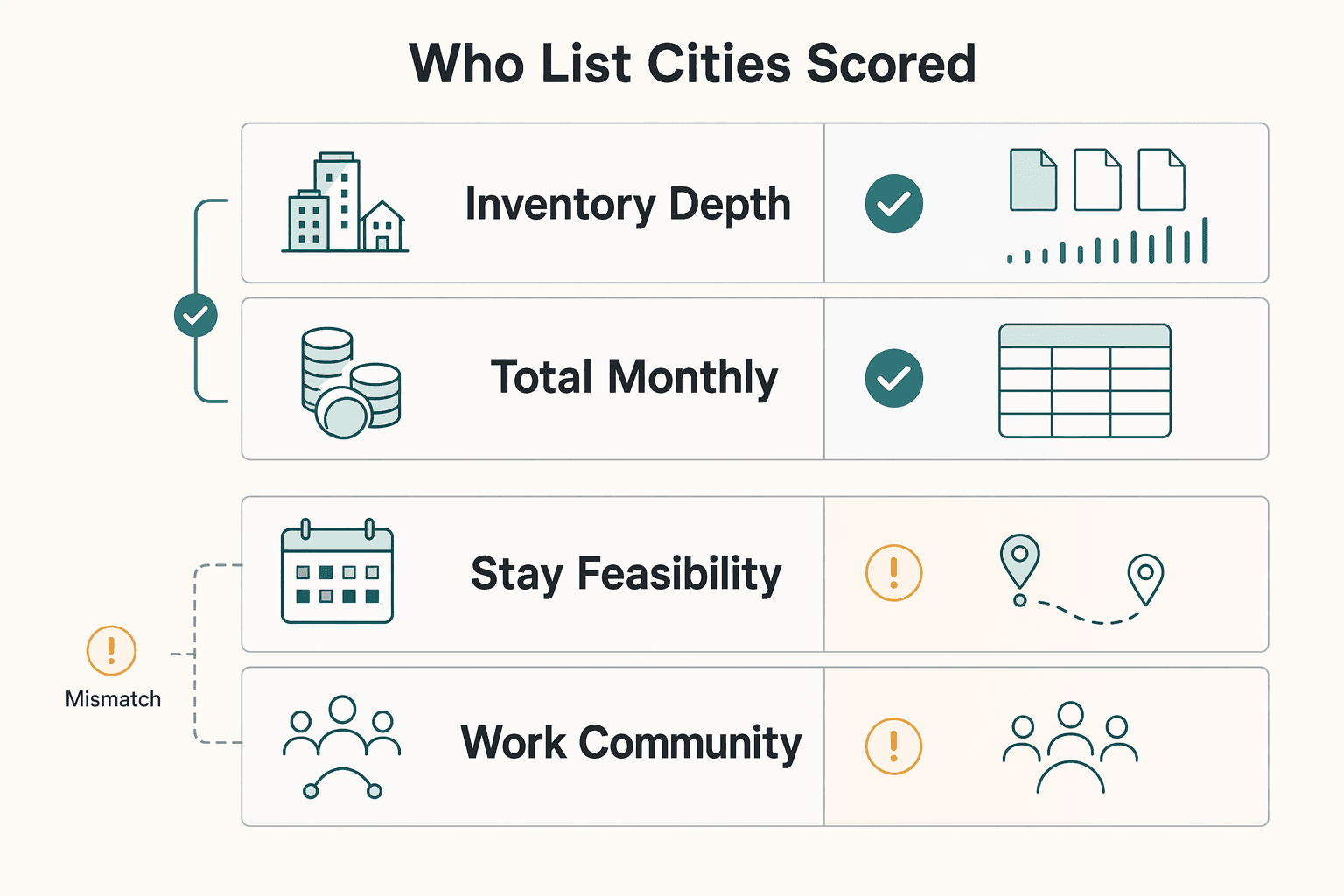 Diagram showing Who This List Is For and How Cities Are Scored for The Best Digital Nomad Cities for Co-Living.