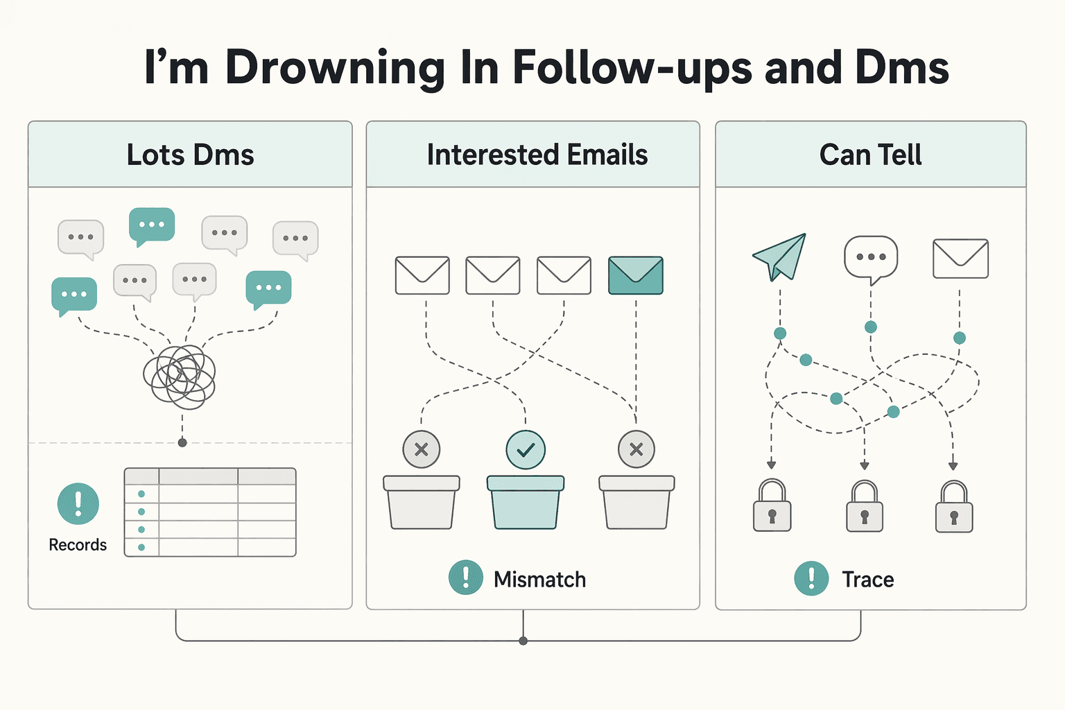 Diagram showing Mistake 2: "I'm drowning in follow-ups and DMs." for How to Build a Waitlist for a New Freelance Service.