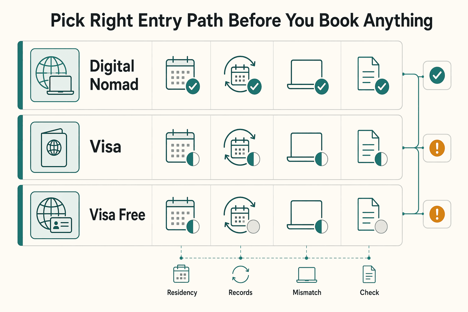 Diagram showing Pick the Right Entry Path Before You Book Anything for Digital Nomad Pre-Travel Checklist for Long-Stay Moves.