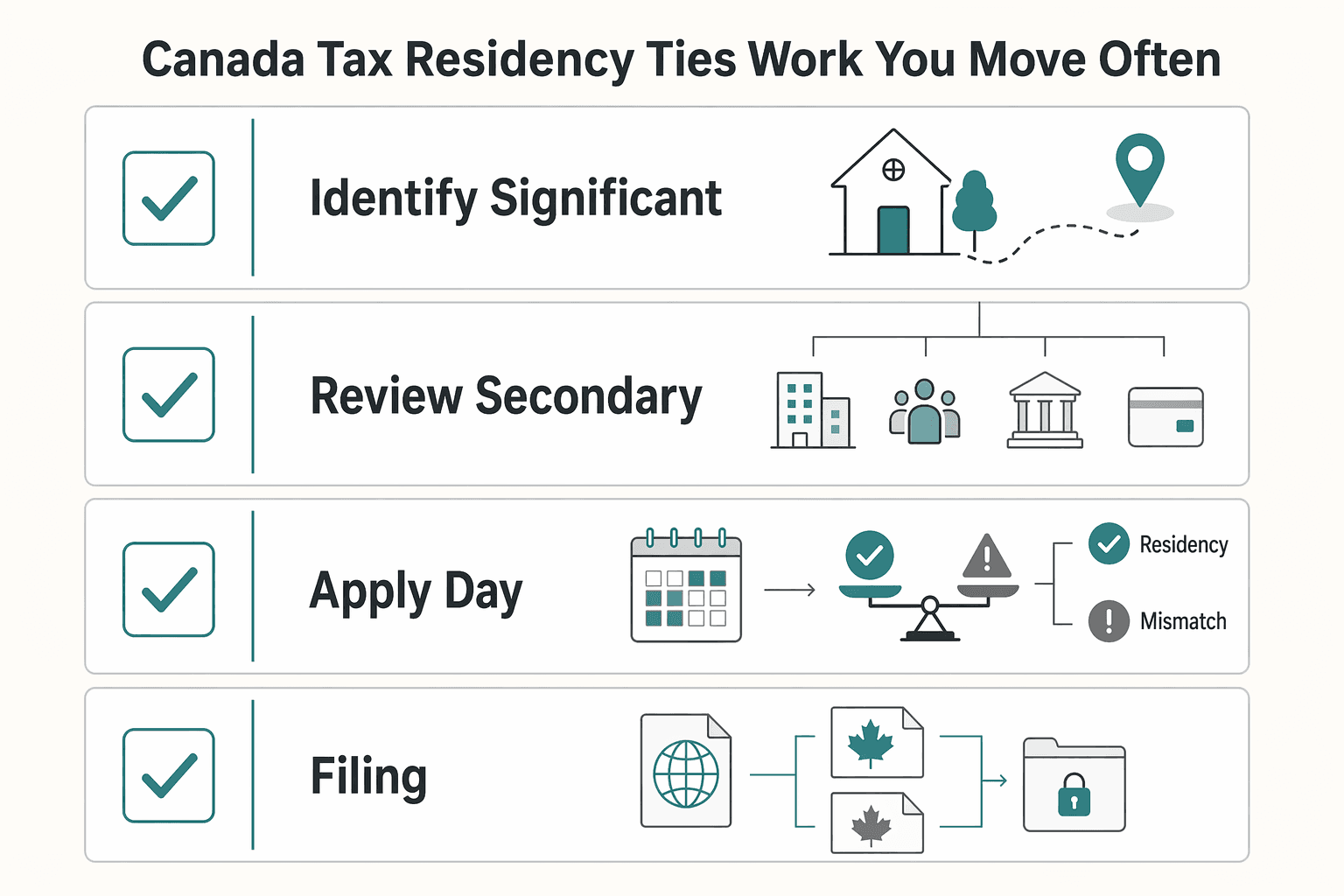 Diagram showing How Canada Tax Residency Ties Work When You Move Often for Canada Tax Residency Ties for Freelancers Who Move Often.