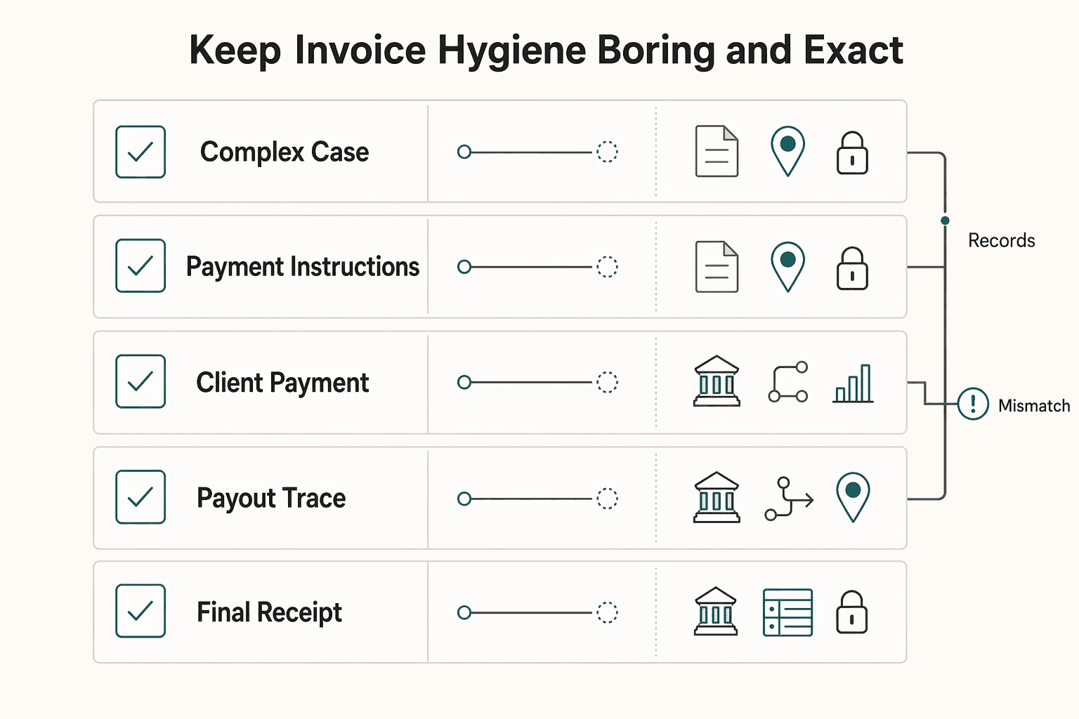 Diagram showing Keep invoice hygiene boring and exact for How Rupee Depreciation Affects Real INR Income for Indian Freelancers.