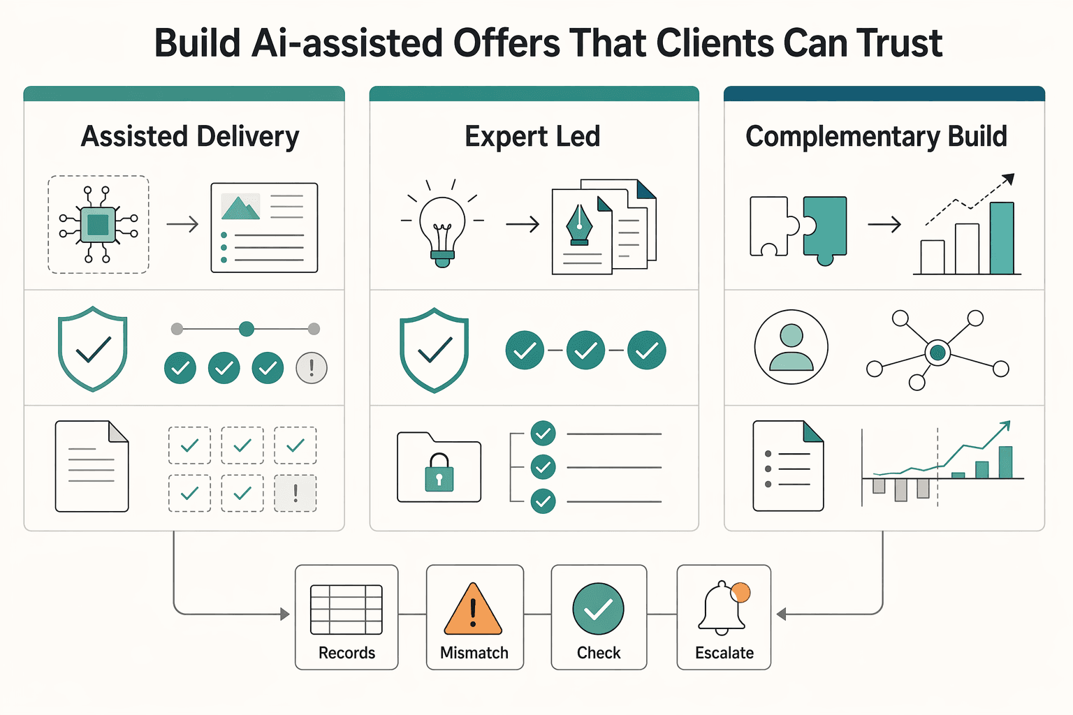 Diagram showing Build AI-assisted offers that clients can trust for How Generative AI Is Reshaping Creative Freelance Work.