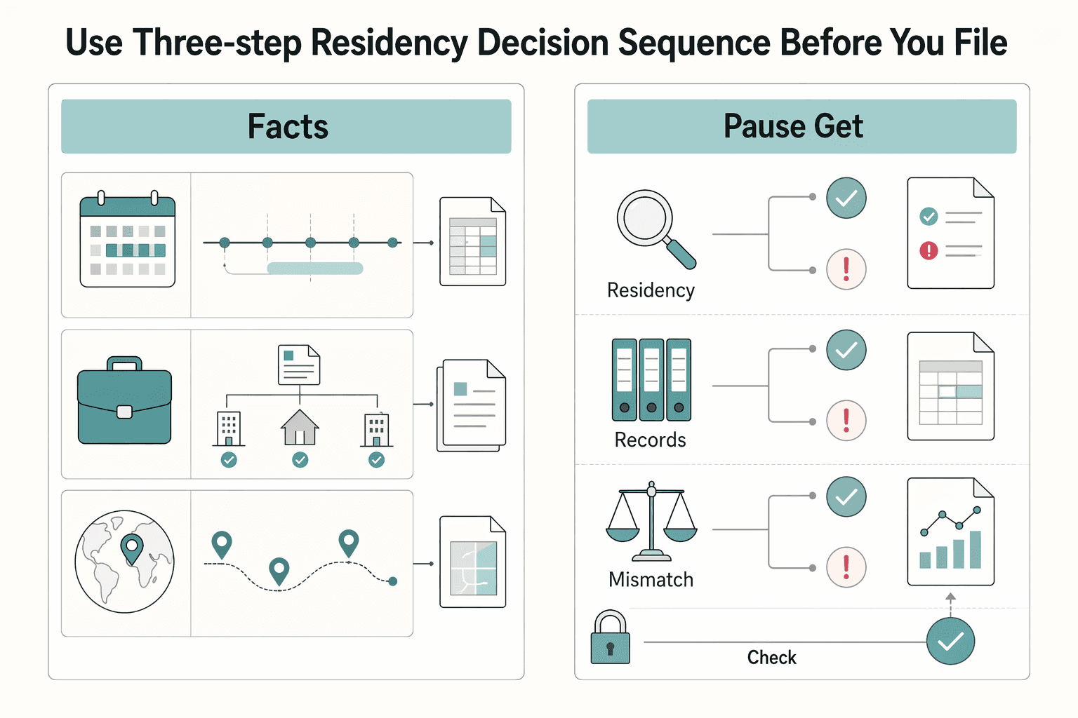 Diagram showing Use a three-step residency decision sequence before you file anything for Indonesia Tax Residency for Bali Digital Nomads.