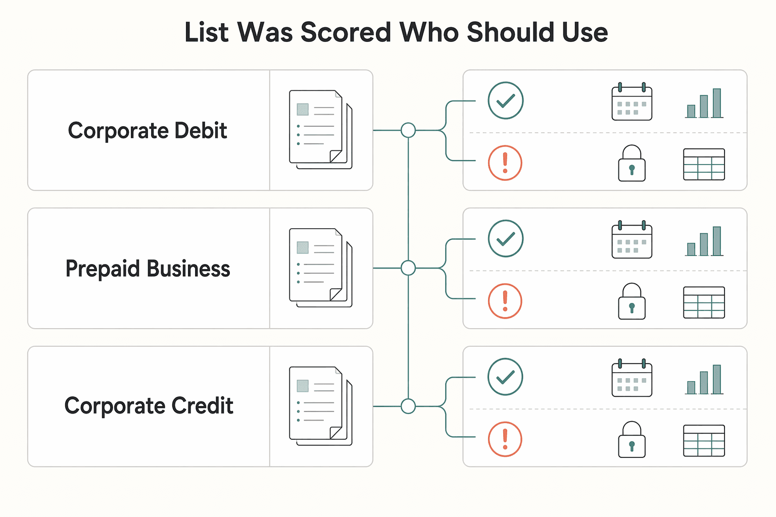 Diagram showing How this list was scored and who should use it for Best Corporate Debit Cards for Global Spending in Small Teams.
