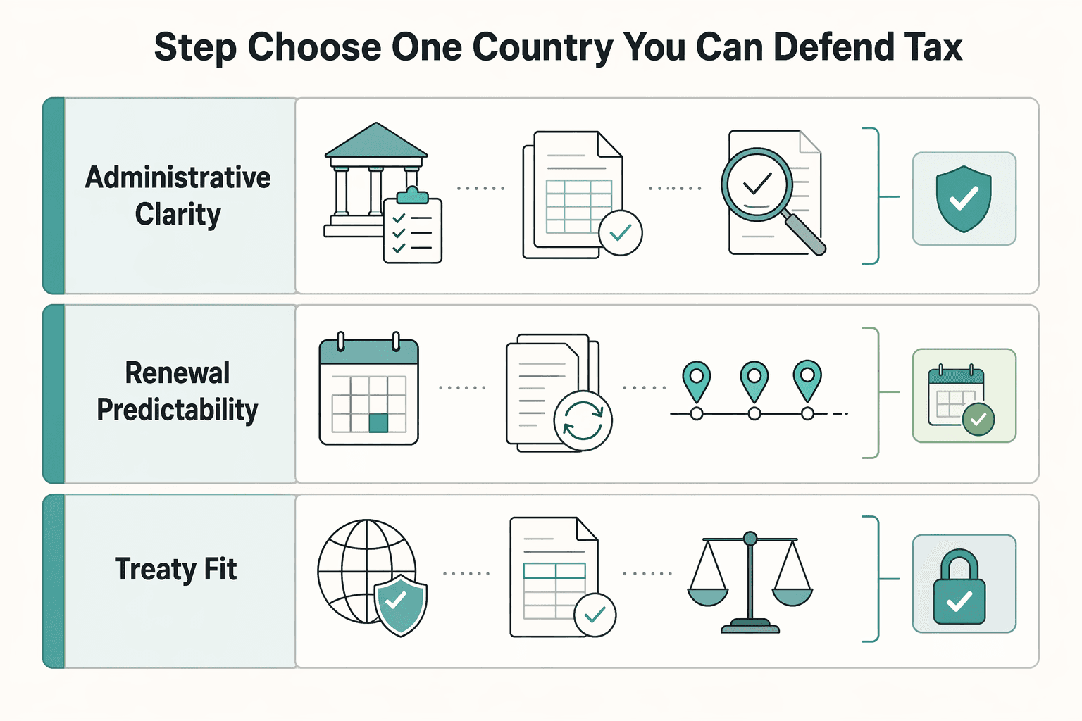 Diagram showing Step 1 choose one country you can defend as your tax home for How to Get a Tax Residency Certificate as a Digital Nomad.