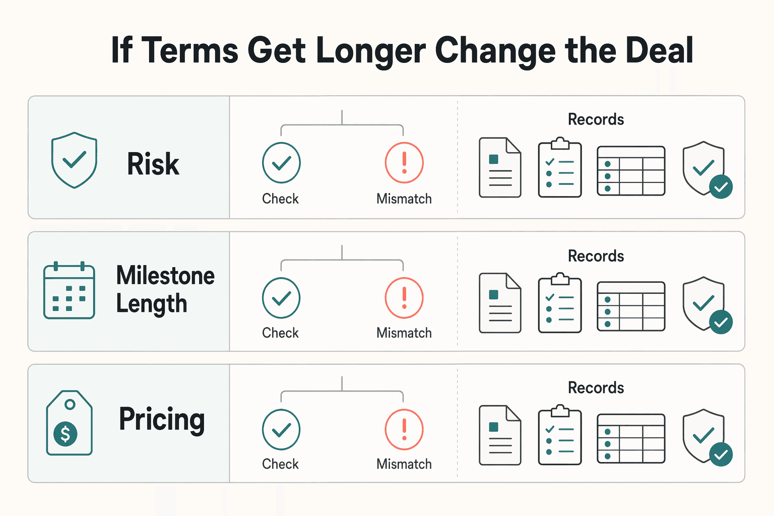 Diagram showing If terms get longer, change the deal for A Freelancer's Guide to Negotiating with Enterprise Clients.