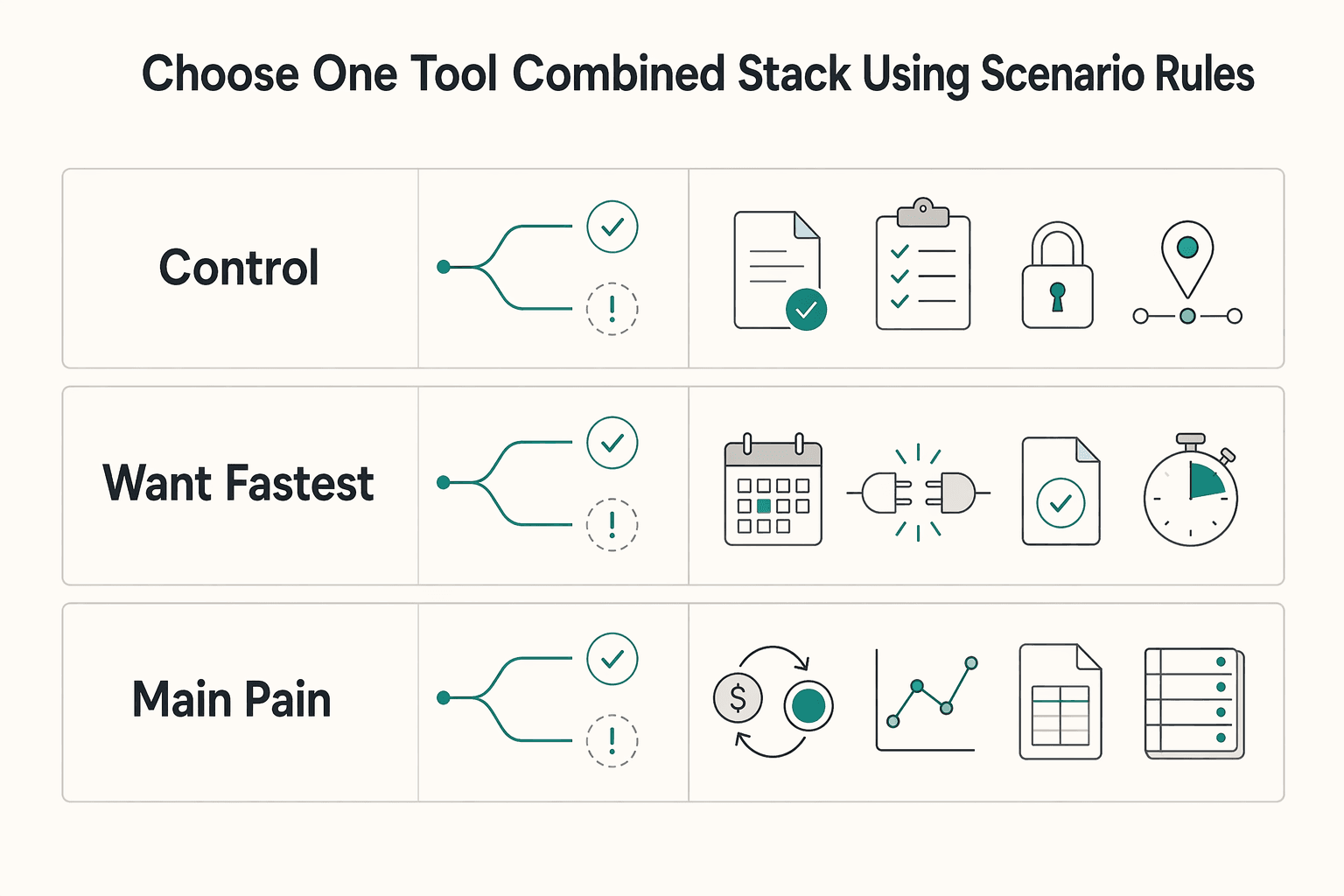 Diagram showing Choose one tool or a combined stack using scenario rules for Stripe vs PayPal vs Wise for Freelancers in 2026.