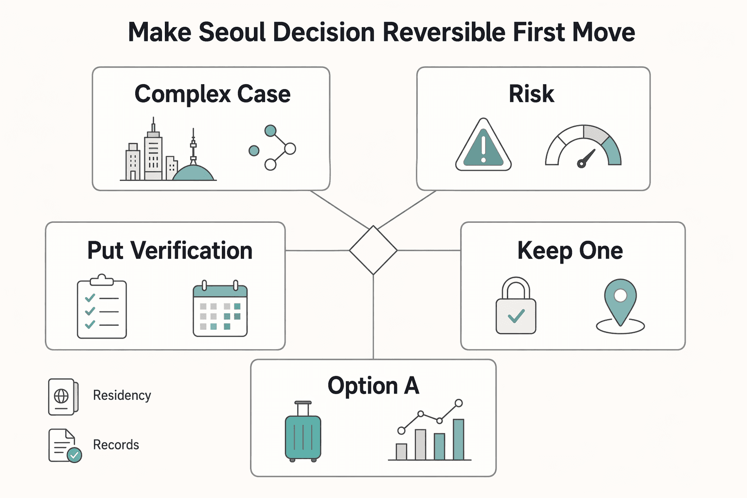 Diagram showing Make your Seoul decision with a reversible first move for Seoul Digital Nomad Guide 2026 for Your First 90 Days.