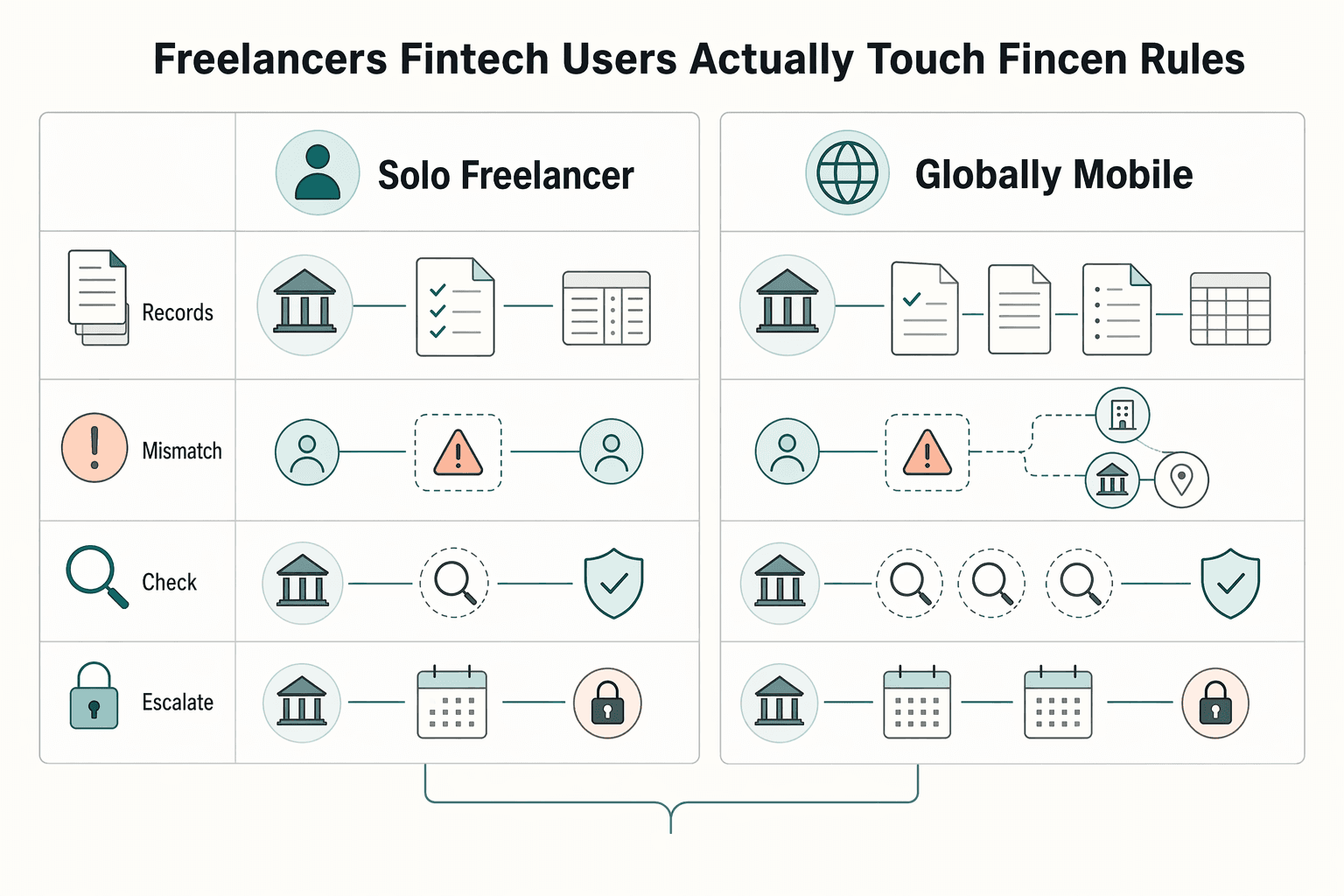 Diagram showing Where freelancers and FinTech users actually touch FinCEN rules for What Is FinCEN for Freelancers and FinTech Users.