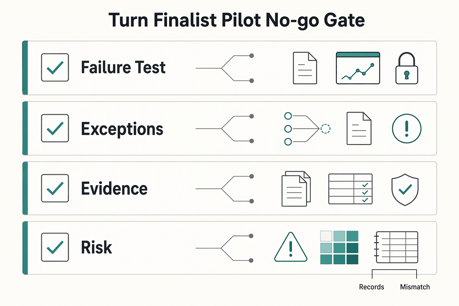 Diagram showing Turn the finalist pilot into a go or no-go gate for Choosing a Safer Fintech Stack in 2026.