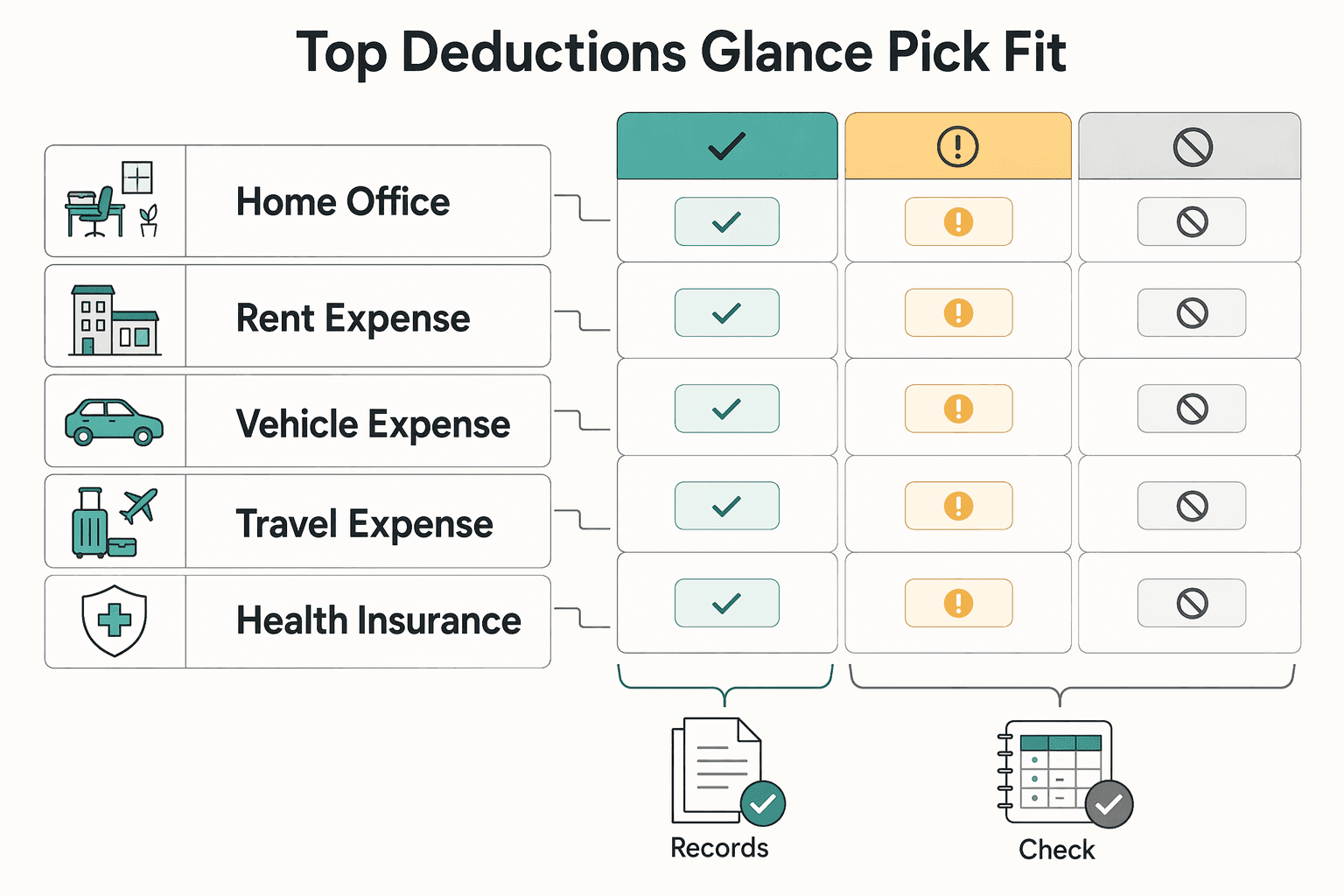 Diagram showing The Top 10 Deductions at a Glance (pick by fit, not hype) for Top 10 Tax Deductions for Freelancers.
