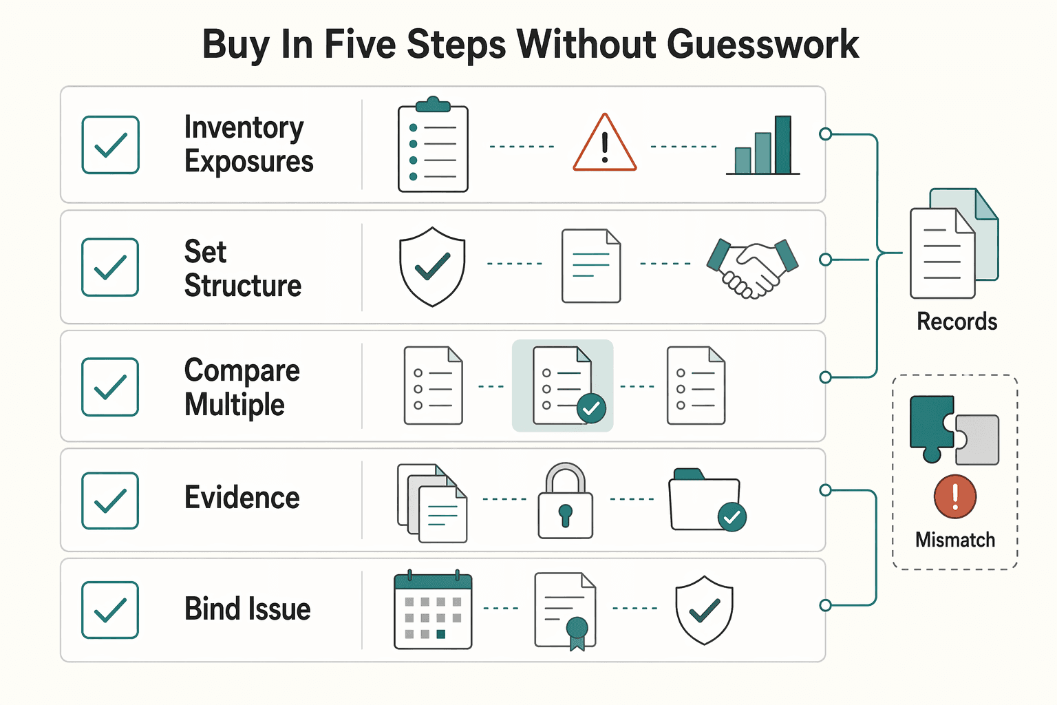 Diagram showing Buy in Five Steps Without Guesswork for Do Freelancers Need Business Insurance Before Client Onboarding?.