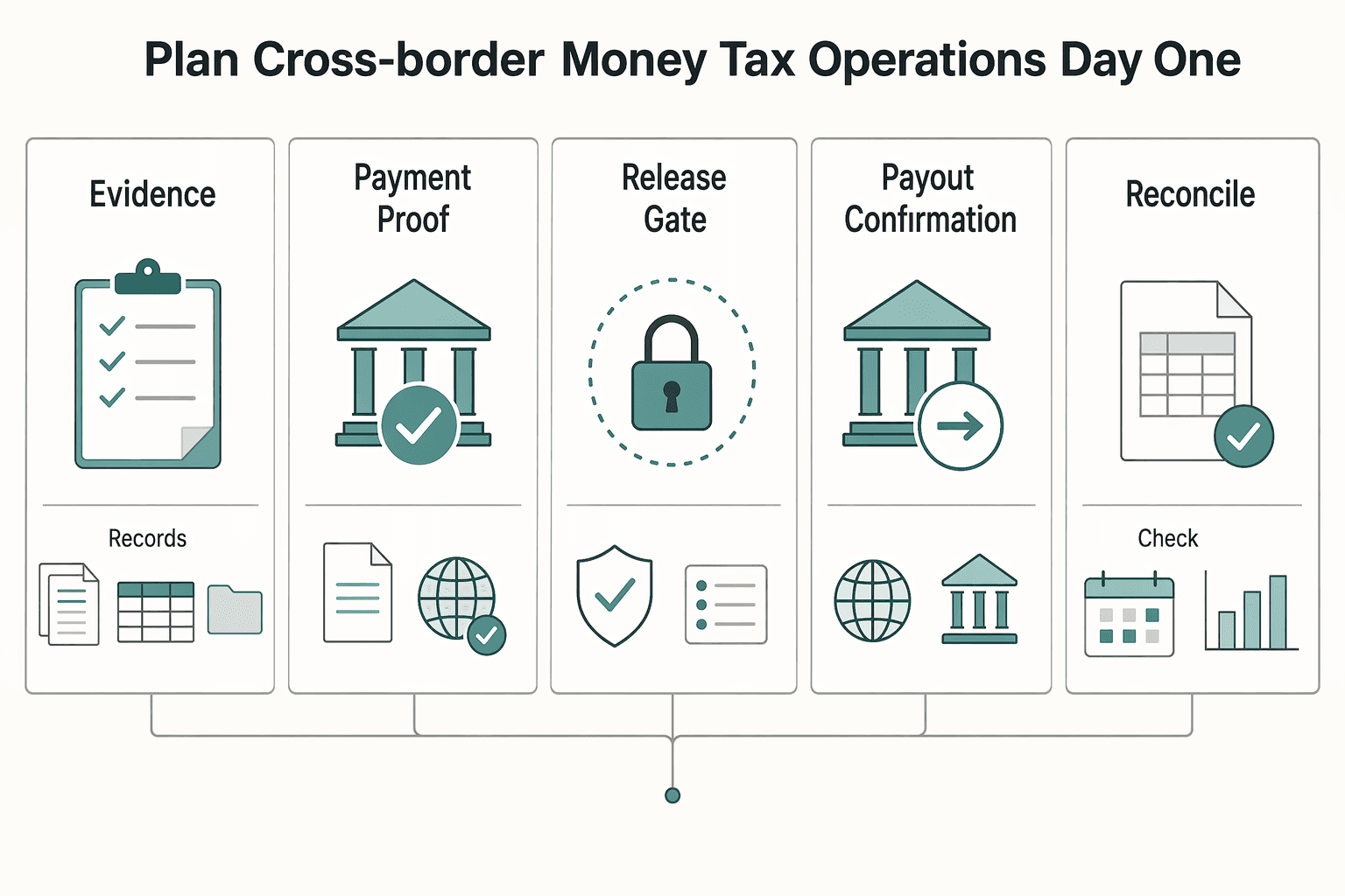 Diagram showing Plan cross-border money and tax operations from day one for Write an IT Outsourcing Agency Business Plan You Can Run Weekly.