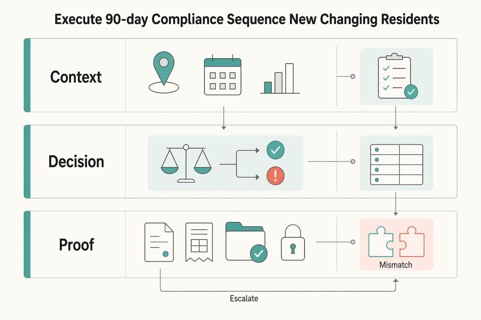 Diagram showing Execute a 90-Day Compliance Sequence for New or Changing Residents for How Foreign Professionals Can Decide Tax Residency in Japan.