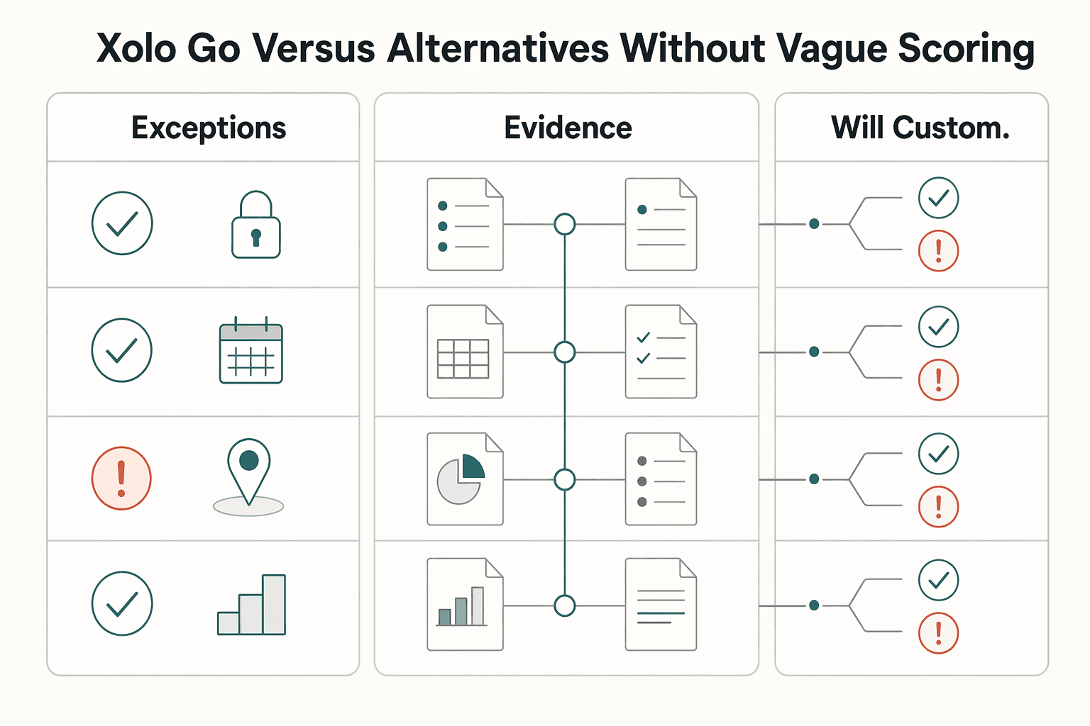 Diagram showing Xolo Go versus alternatives without vague scoring for The Pros and Cons of Using a Virtual Company Service Like Xolo Go.