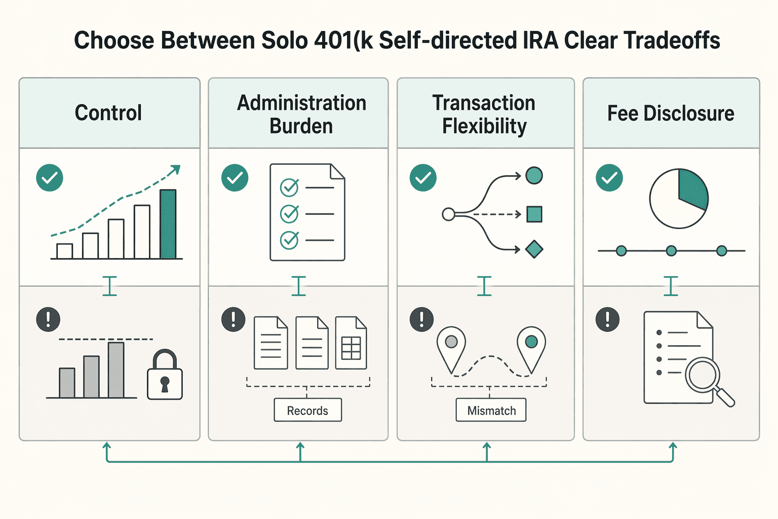 Diagram showing Choose Between Solo 401(k) and Self-Directed IRA with Clear Tradeoffs for Set Up a Solo 401(k) for Crypto With Audit-Ready Controls.
