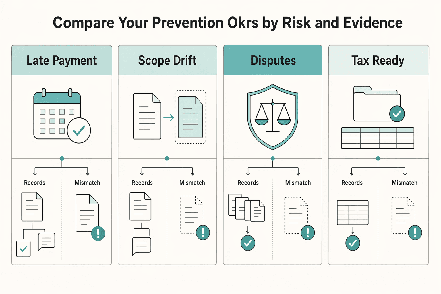 Diagram showing Compare your prevention OKRs by risk and evidence for Use OKRs to Run Your Freelance Business Week to Week.