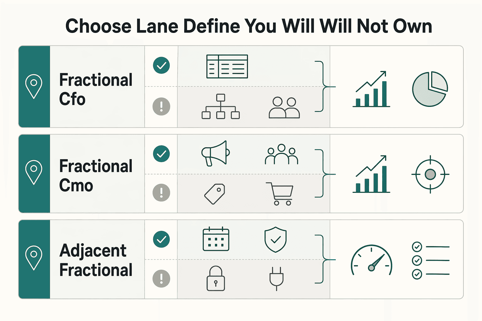Diagram showing Choose your lane and define what you will and will not own for How Senior Freelancers Make Fractional Work Stable and Accountable.