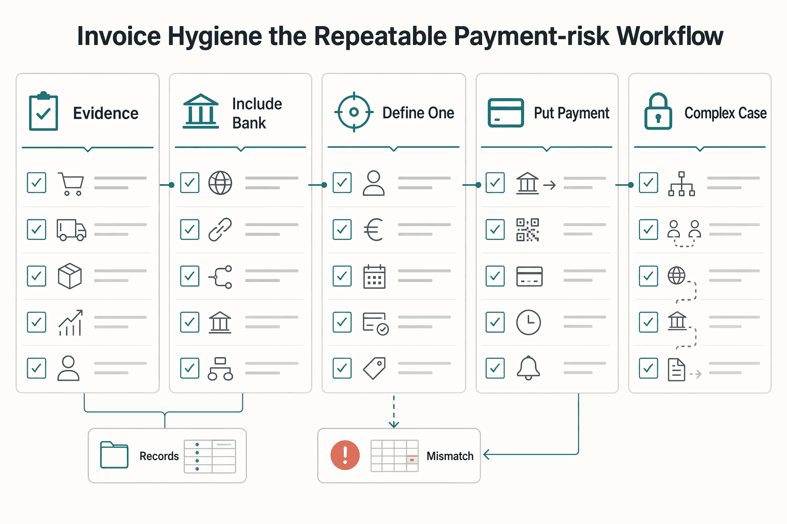 Diagram showing 2) Invoice hygiene + the repeatable payment-risk workflow for Opening a Bank Account in the Netherlands as a Foreigner.