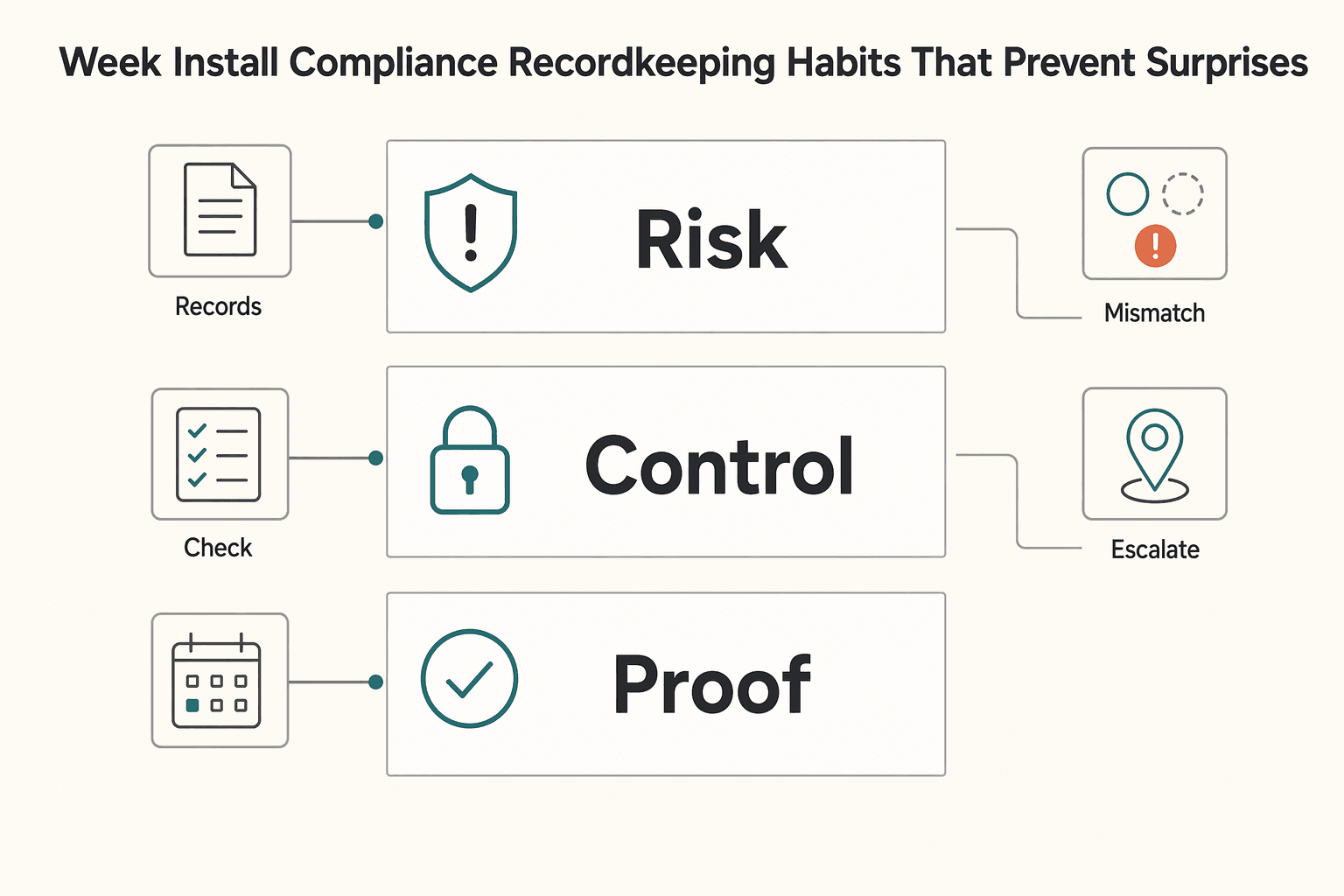 Diagram showing Week 3 install compliance and recordkeeping habits that prevent surprises for How to Build a Resilient Freelance Business in an Economic Downturn.