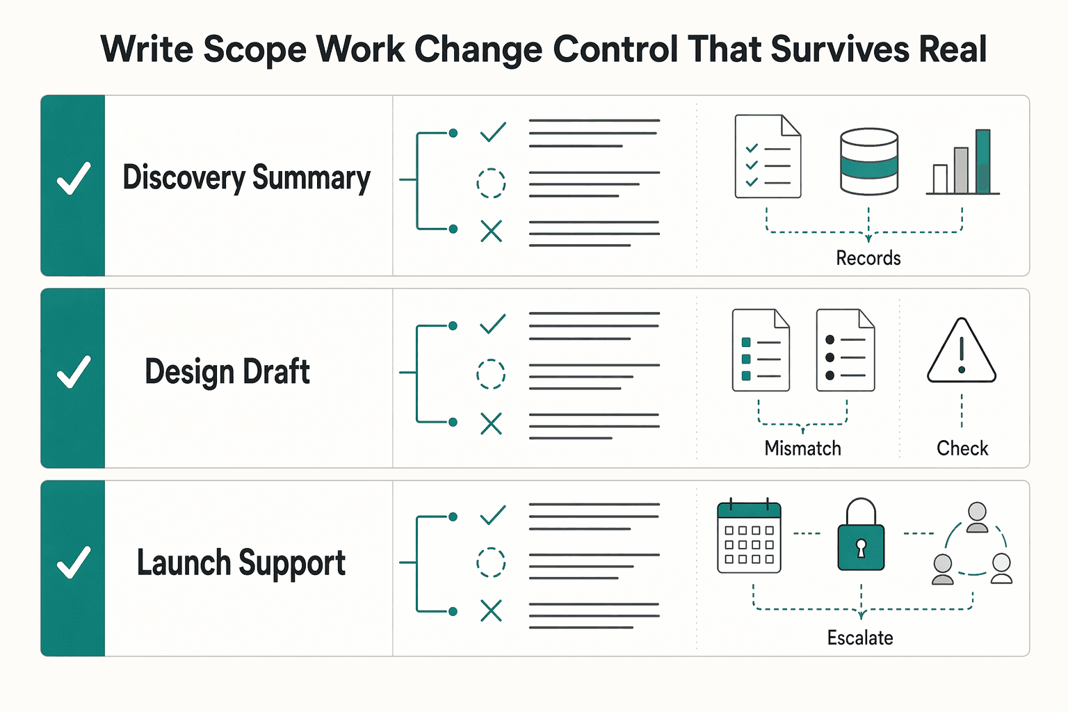 Diagram showing Write Scope of Work and change control that survives real projects for Master Service Agreement for Freelancers in Long-Term Client Engagements.