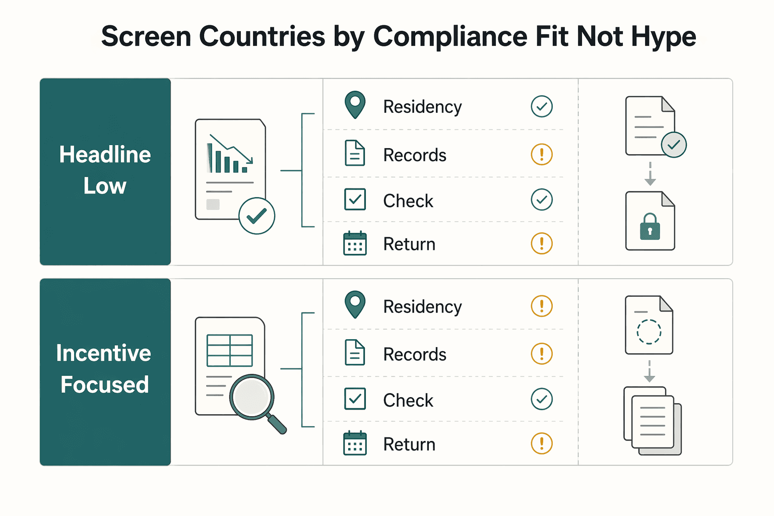 Diagram showing Screen Countries by Compliance Fit, Not Hype for Is a No-Tax Country Really Tax-Free for a US Citizen?.