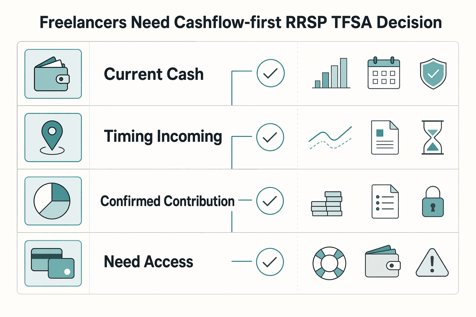 Diagram showing Why freelancers need a cashflow-first RRSP vs TFSA decision for RRSP vs TFSA for Canadian Freelancers With Uneven Income.