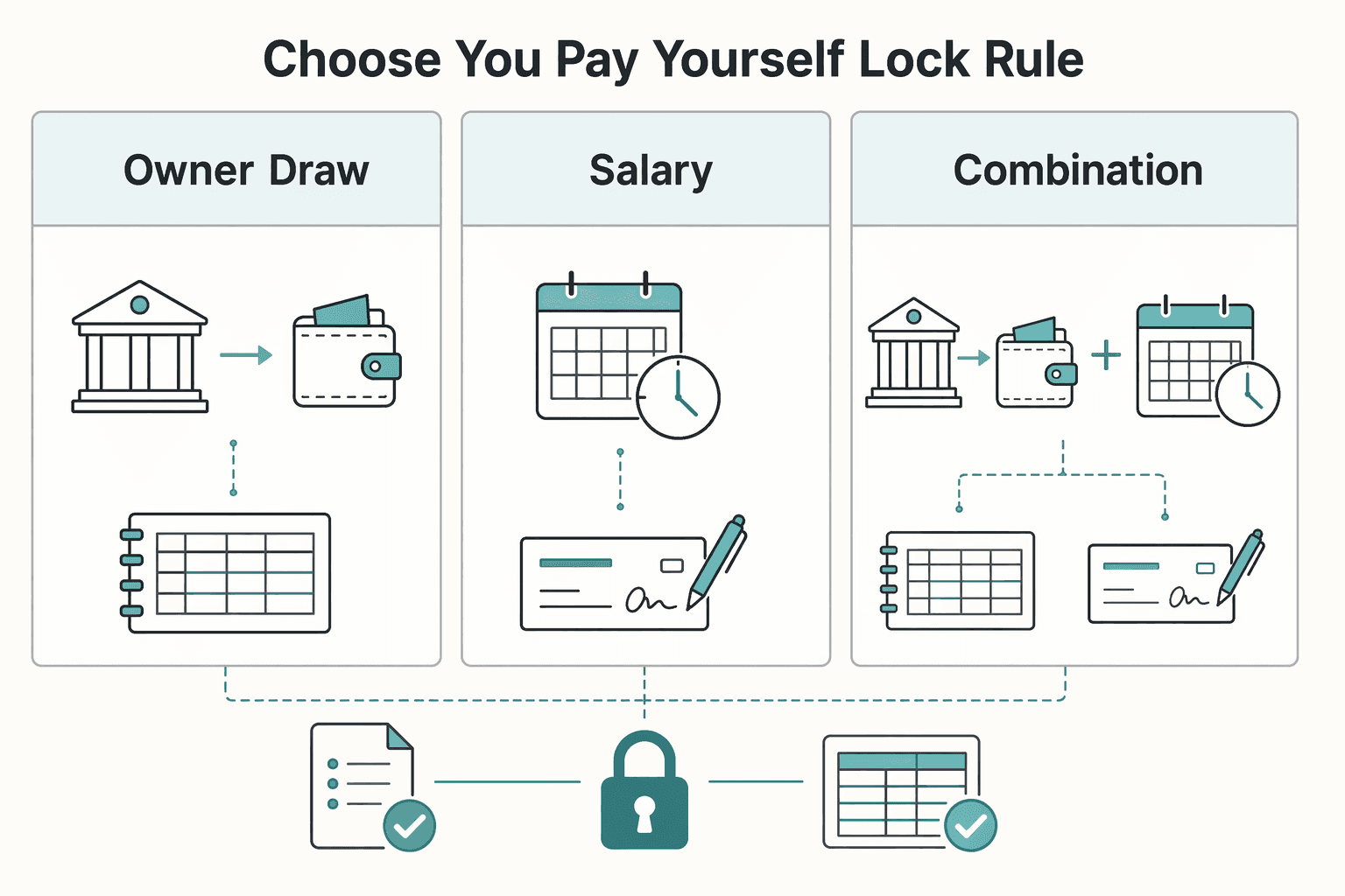 Diagram showing Choose how you pay yourself and lock the rule for How LLC Owners Separate Business and Personal Finances.