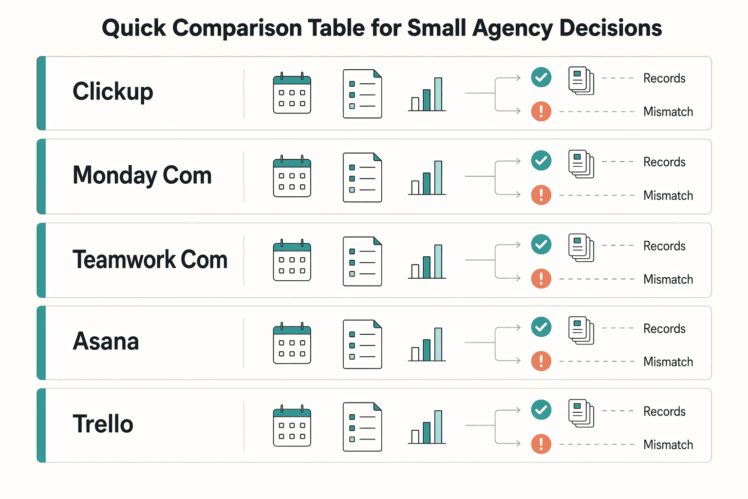 Diagram showing Quick comparison table for small agency decisions for The Best Project Management Tools for Small Agencies.