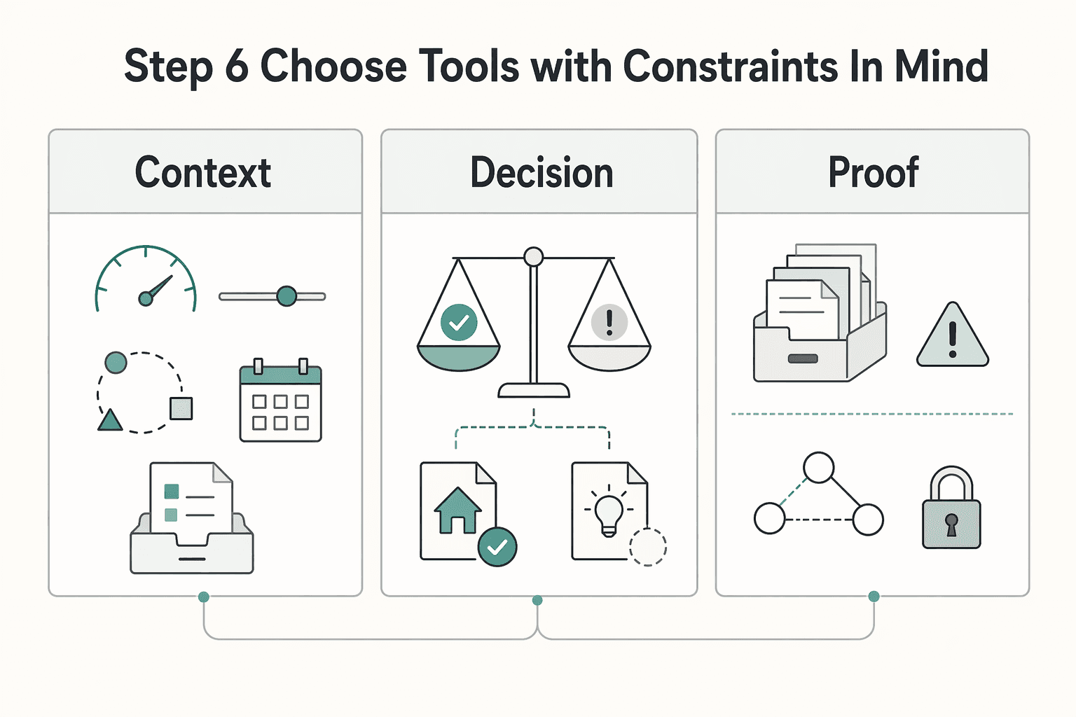 Diagram showing Step 6 choose tools with constraints in mind for How to Build a Second Brain for Your Freelance Business.