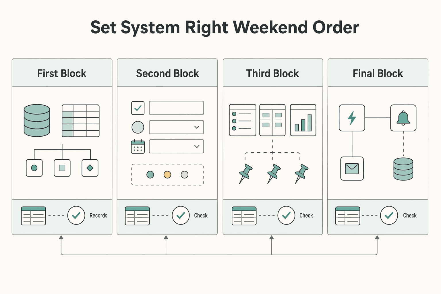Diagram showing Set Up the System in the Right Weekend Order for Using Airtable for Freelance Project Management That Stays Reliable.