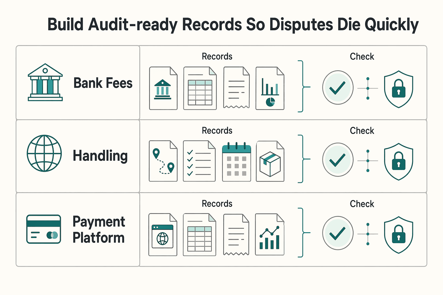 Diagram showing Build audit-ready records (so disputes die quickly) for How to Write a Scope of Work for an AI Development Project.
