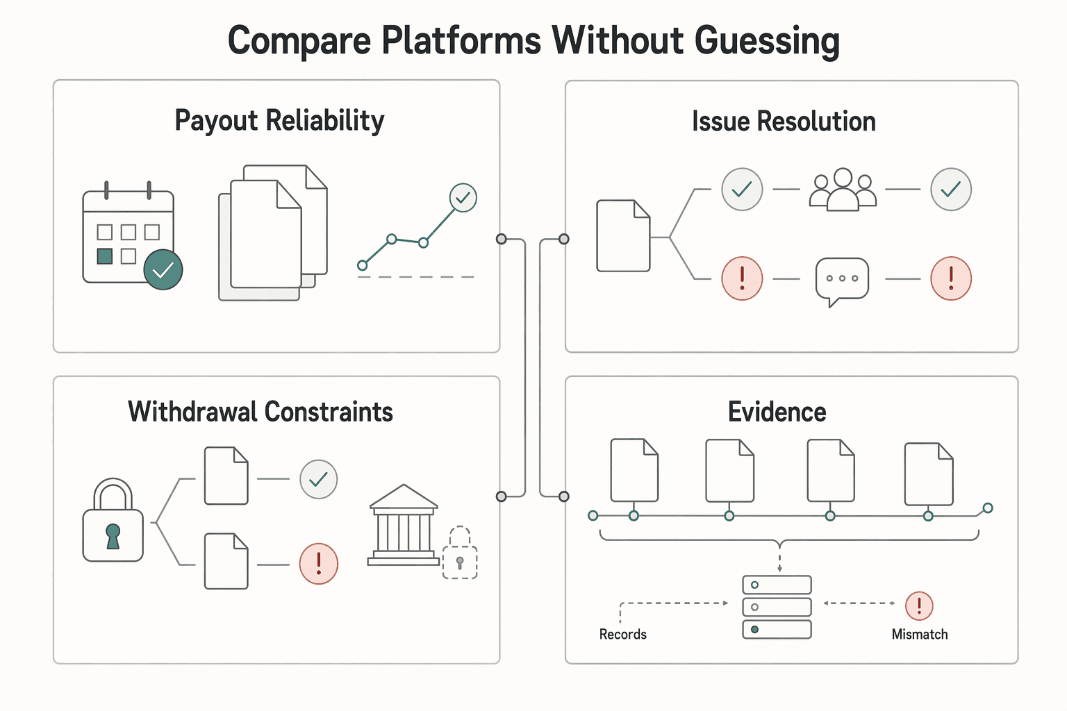 Diagram showing Compare platforms without guessing for How to Get Paid in Crypto as a Freelancer (and Manage the Risks).