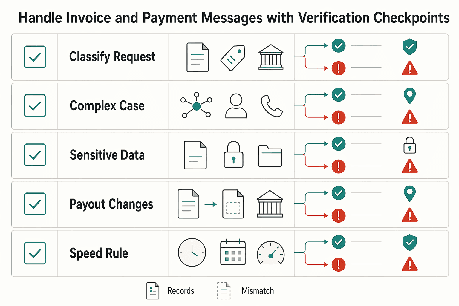 Diagram showing Handle invoice and payment messages with verification checkpoints for How to Avoid Phishing Scams When Payments and Access Are at Risk.