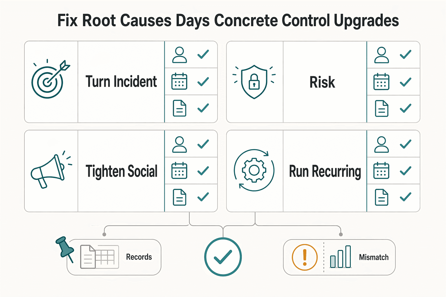 Diagram showing Fix root causes in 30 days with concrete control upgrades for How to Handle a Data Breach in Your Freelance Business.