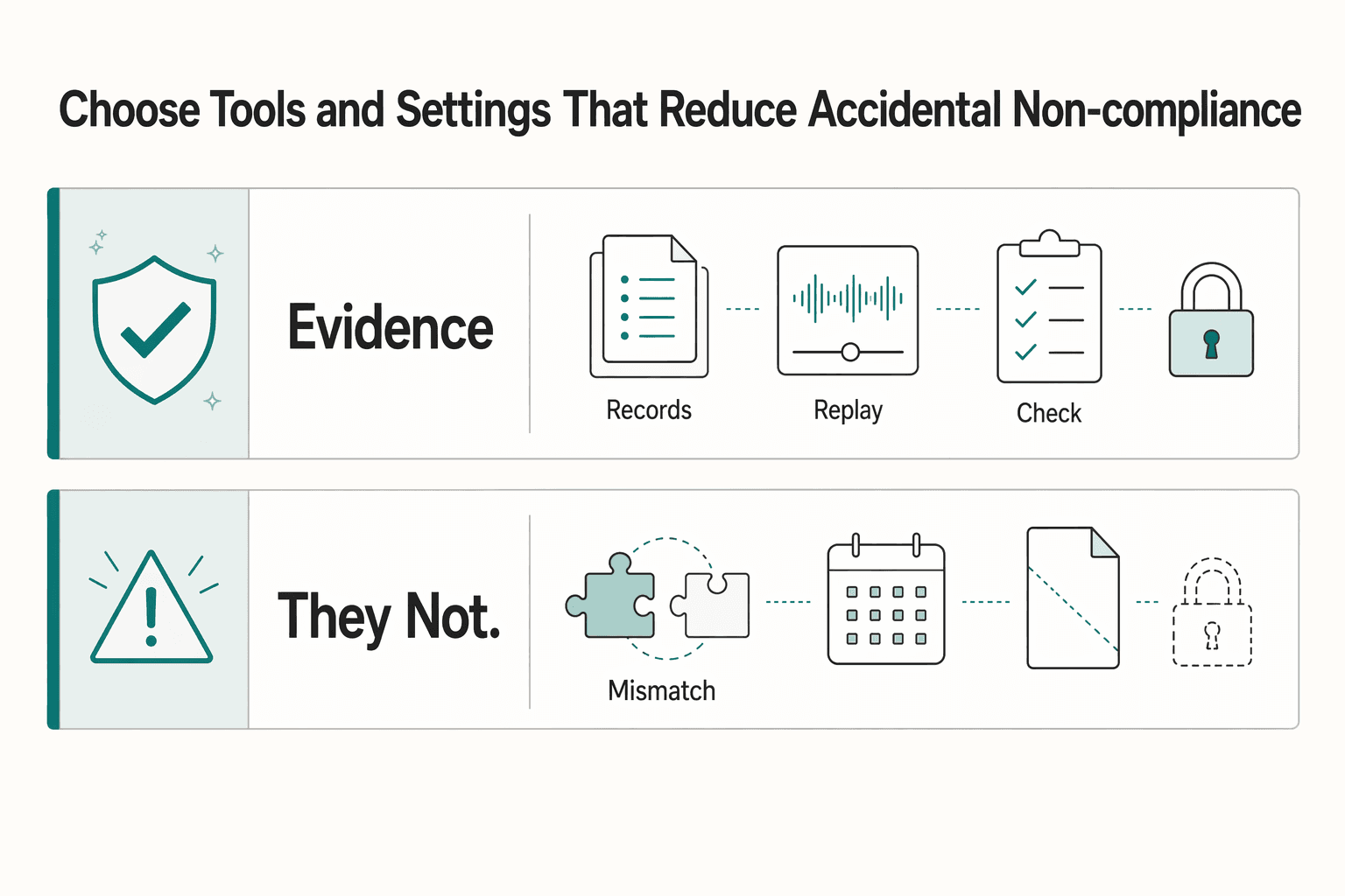 Diagram showing Choose tools and settings that reduce accidental non-compliance for Recording Client Calls Without Guesswork.