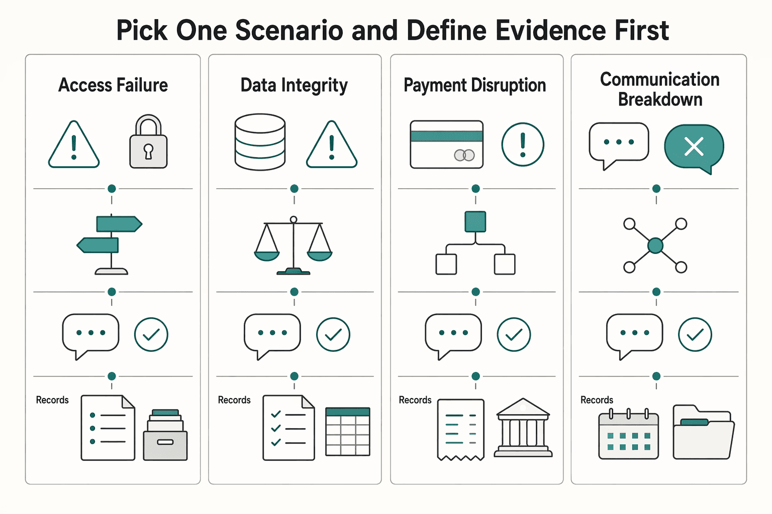 Diagram showing Pick one scenario and define evidence first for How to Create a Disaster Recovery Plan for Your Freelance Business.