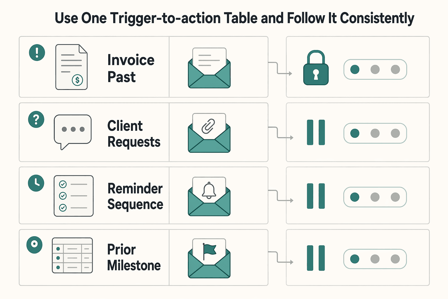 Diagram showing Use one trigger-to-action table and follow it consistently for How Freelancers Collect Overdue Invoices When Clients Stop Paying.