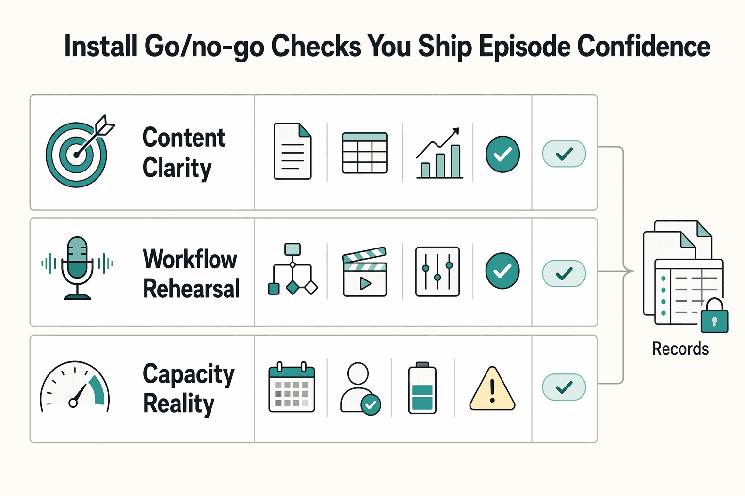 Diagram showing Install go/no-go checks so you ship Episode 1 with confidence for How to Launch a Podcast for Your Freelance Business.
